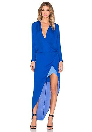 Long Sleeve Contrast Slip Gown in Blue | Revolve Clothing