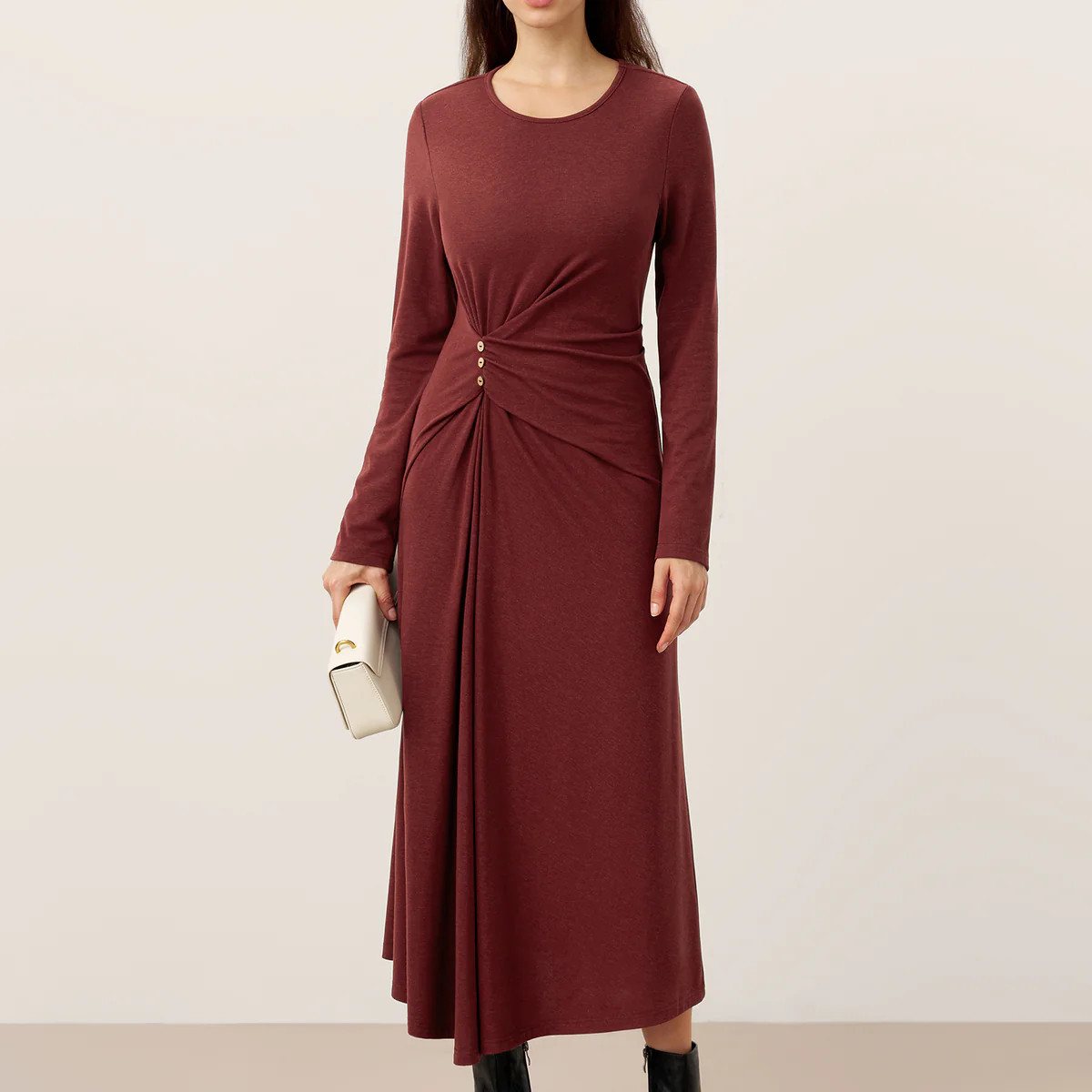 Wool Lyocell Side-Waist Ruched Maxi Dress ELSINORE | LINTICO