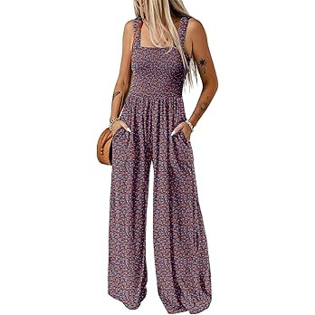 Dokotoo Women's Casual Loose Overalls Jumpsuits One Piece Sleeveless Printed Wide Leg Long Pant R... | Amazon (US)