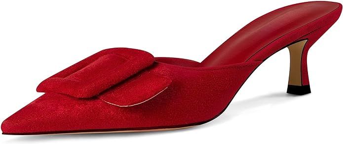 Volrina Kitten Heel Mules Sandals for Women Pointed toe Square Buckle Backless Slip on Suede Stil... | Amazon (US)