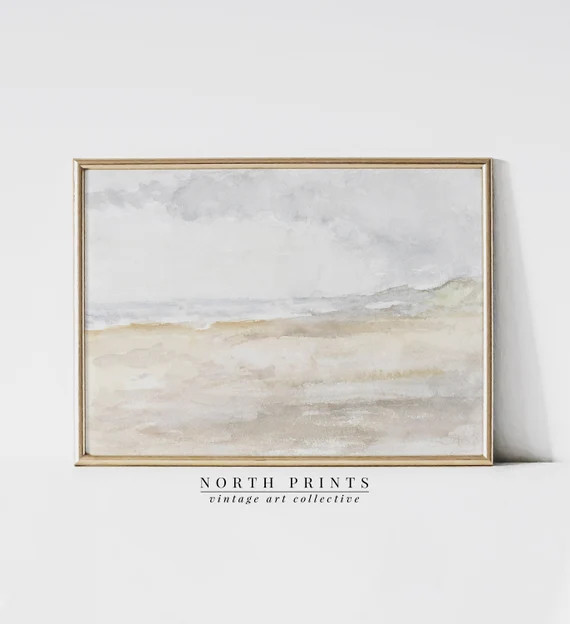 Muted Coastal Watercolor Vintage Painting  Bathroom Minimal - Etsy | Etsy (US)