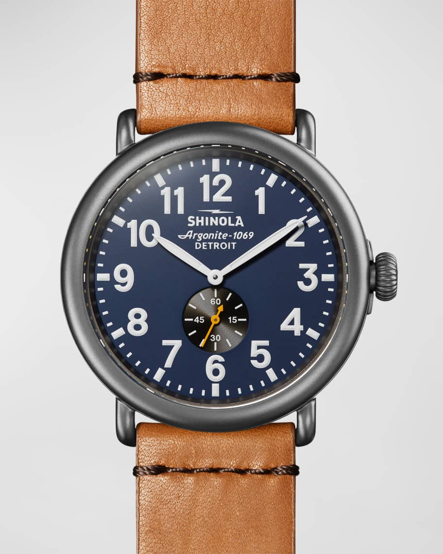Shinola Men's 47mm Runwell Sub-Second Leather Watch | Neiman Marcus