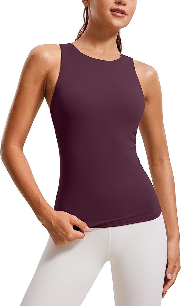 CRZ YOGA Butterluxe Womens Racerback Workout Tank Top with Built in Shelf Bra - Padded High Neck ... | Amazon (US)