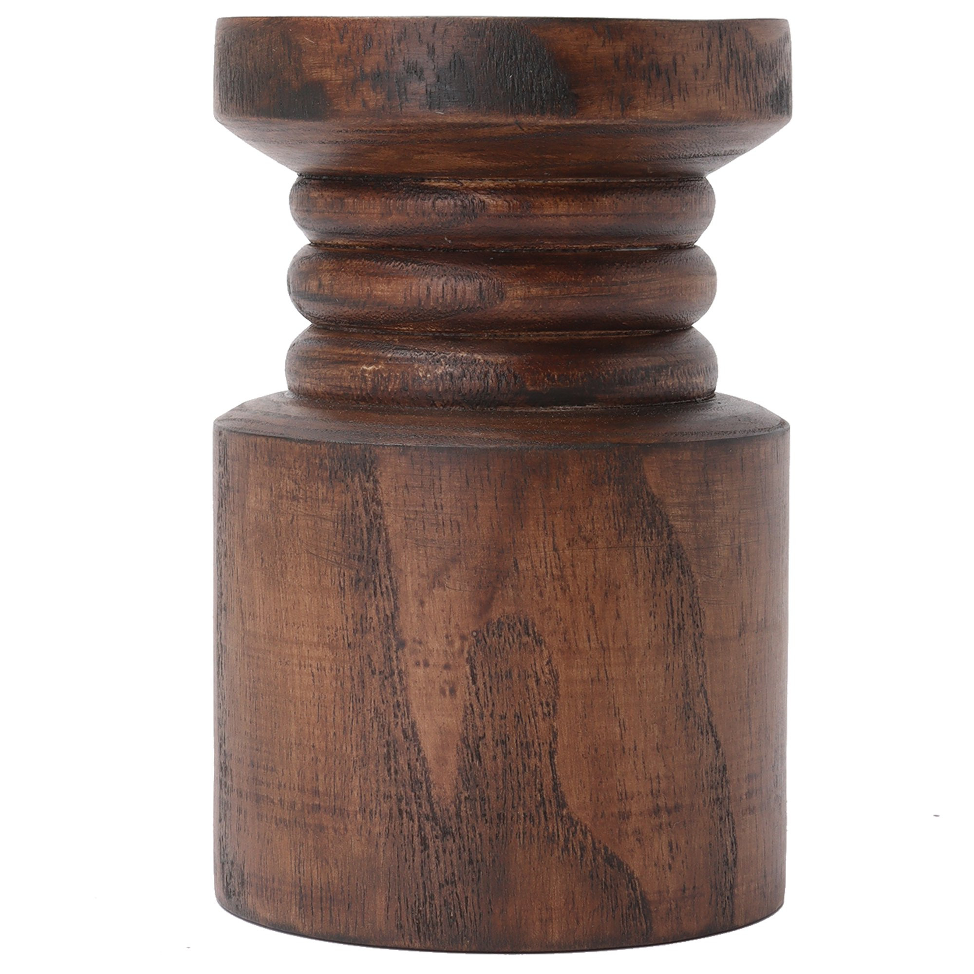 Mainstays 6" Decorative Wood Pillar Candle Holder, Dark Brown | Walmart (US)