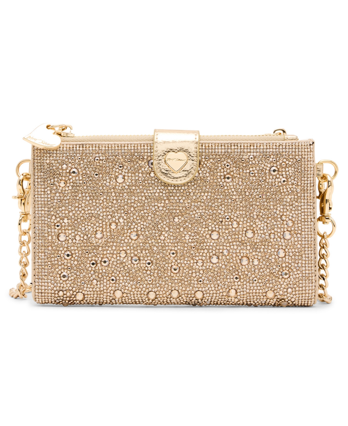 Betsey Johnson Rhinestone Wallet Crossbody Bag with Phone Pocket - Champagne | Macy's