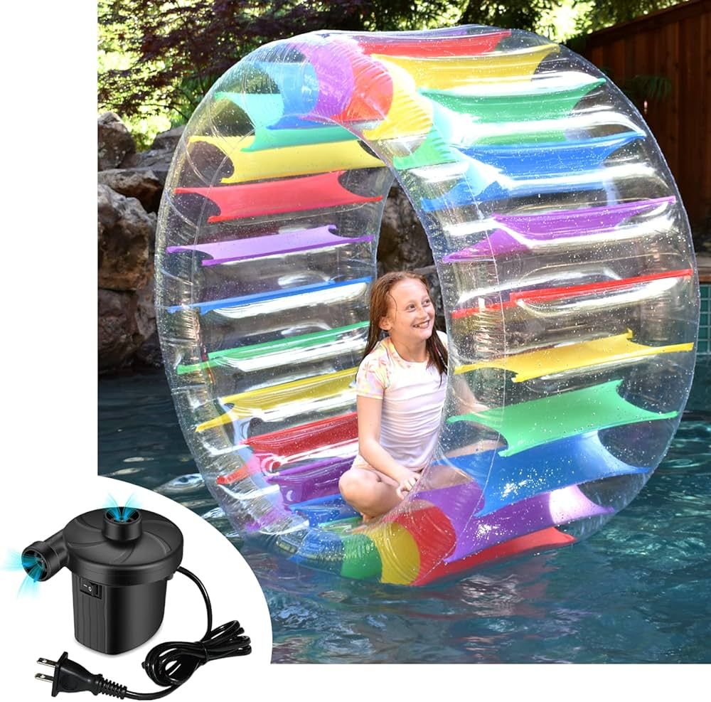 Inflatable Pool Wheel Roller 65” - Electric Pump Included - Colorful Pool Float Toy - Water Toy... | Amazon (US)