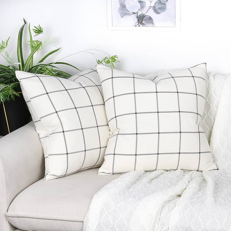Btyrle Pure Cotton Plaid Throw Pillow Covers 20x20 Inch Set of 2 Decorative Plaid Cotton Cushion ... | Amazon (US)