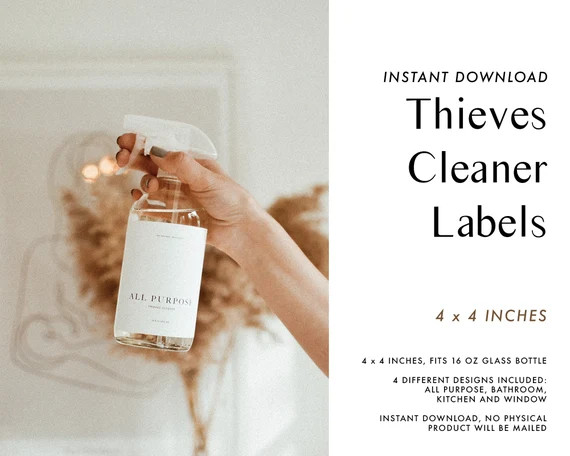 Thieves Cleaner Labels || INSTANT DOWNLOAD || 4 Variations || Young Living || Simple Minimalist M... | Etsy (US)