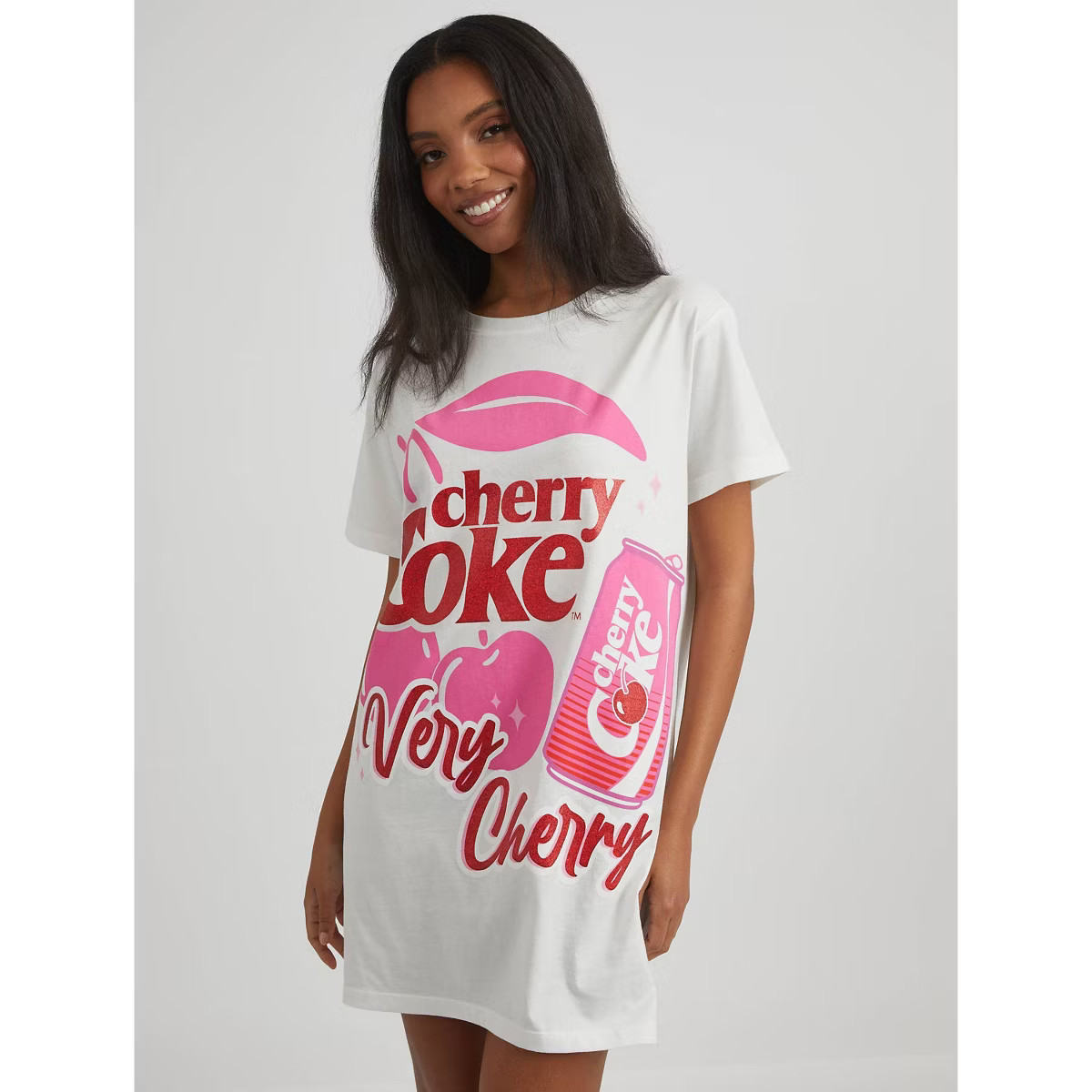 Women's Oversized Graphic T-Shirt Dress - White/Cherry Coke | Target