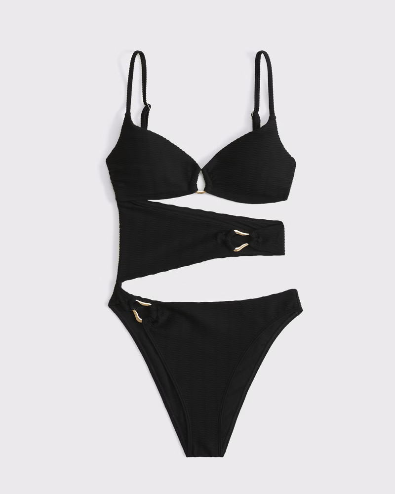Abercrombie & Fitch Women's Hardware Cutout One-Piece Swimsuit in Black - Size XS | Abercrombie & Fitch (US)