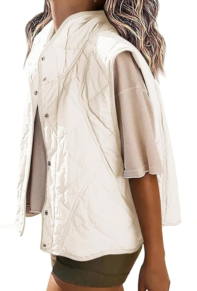 Veatzaer Womens Puffer Vest Cropped Quilted Stand Collar Lightweight Jacket Sleeveless Button Dow... | Amazon (US)