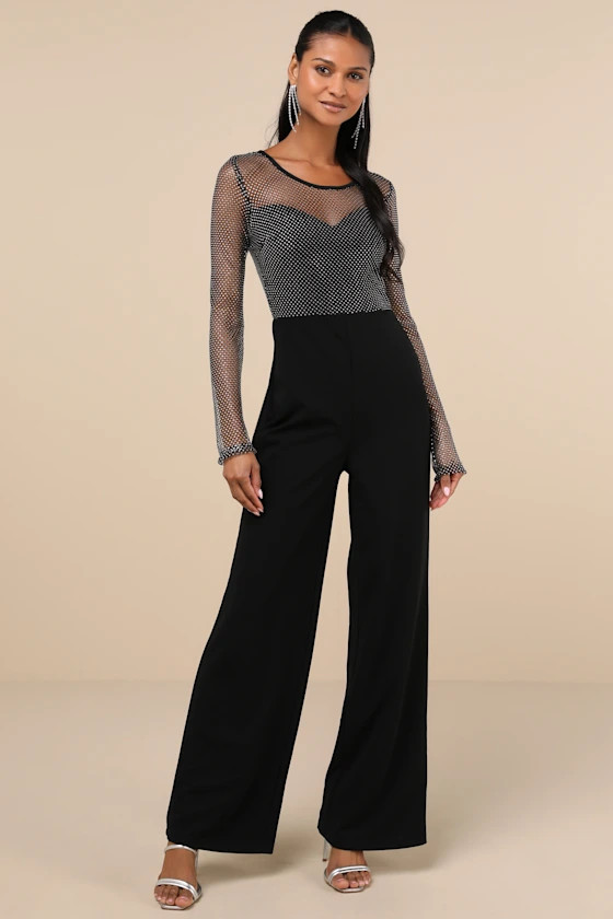 Beyond Glamorous Black Fishnet Rhinestone Jumpsuit | Lulus