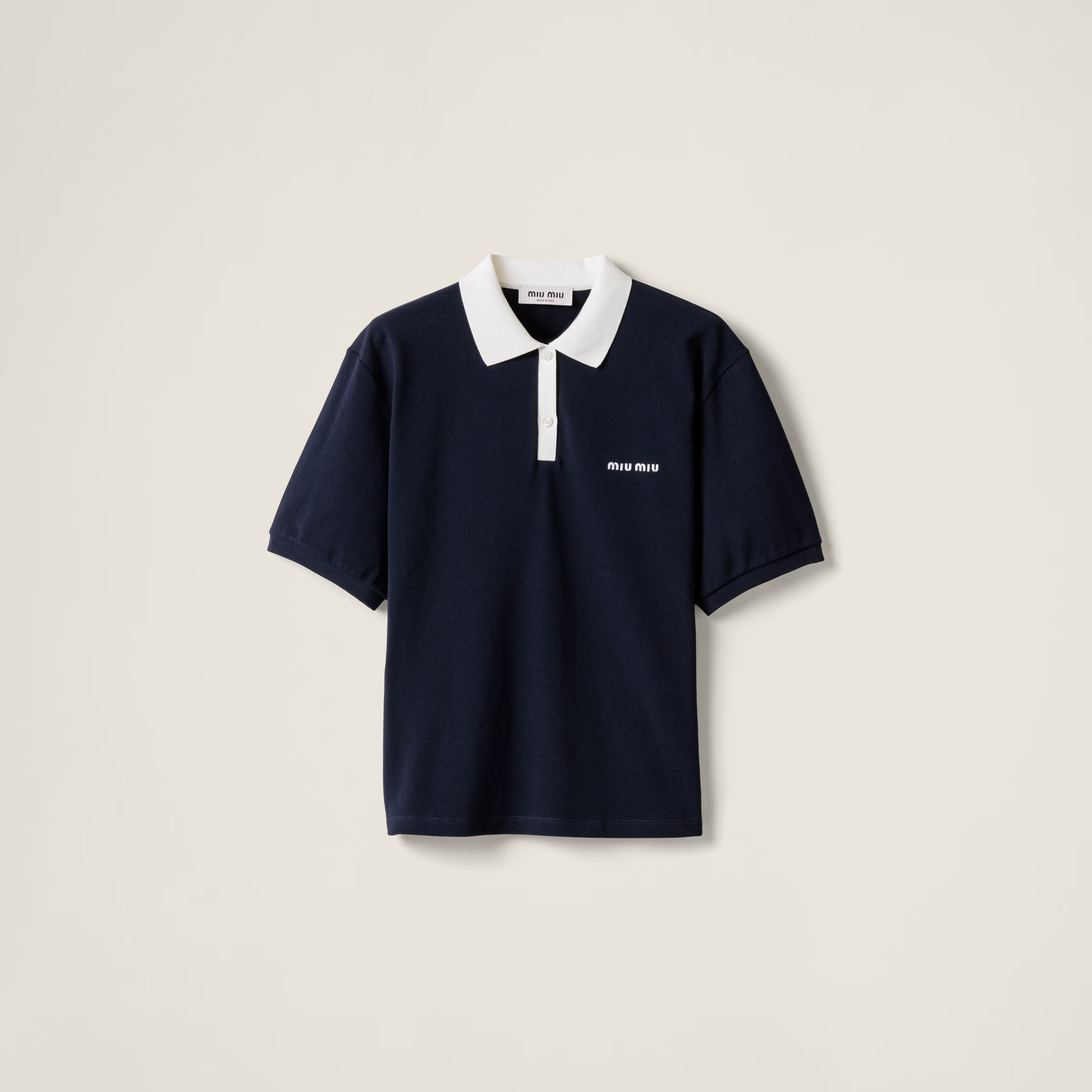 Navy Cotton Piqué Polo Shirt | Miu Miu | Miu Miu INT