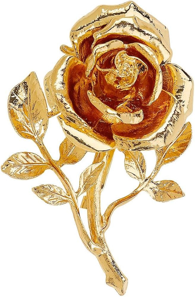Gold Rose Flower Brooch Pin for Women Men Fashion Metal Large 3D Blossom Floral Brooches Lapel Pi... | Amazon (US)
