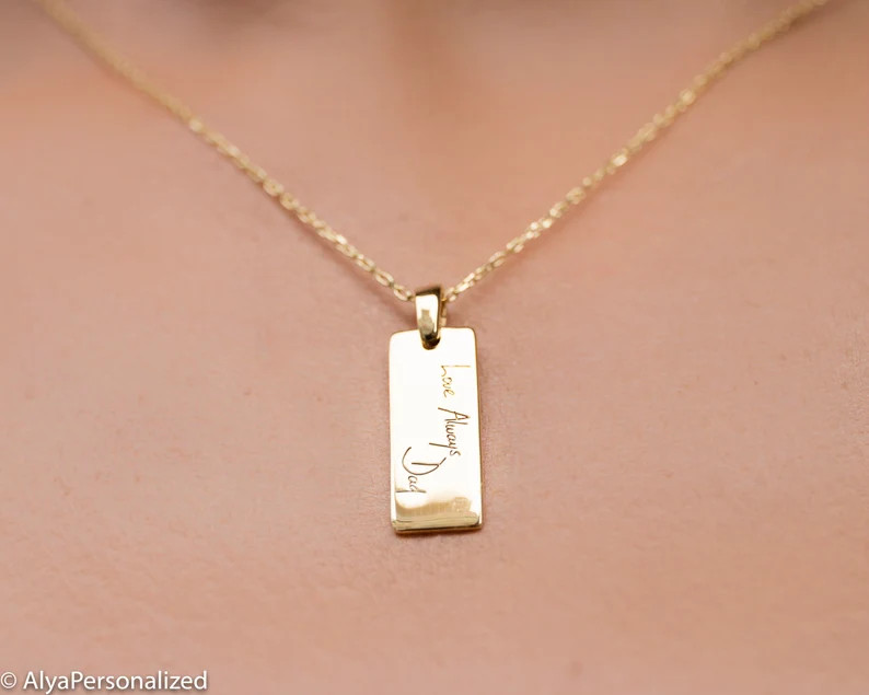 14K Solid Gold Handwriting Necklace Personalized Jewelry Necklace personalized Gift for Women Mem... | Etsy (US)