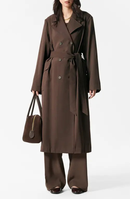 & Other Stories Belted Double Breasted Trench Coat in Dark Brown at Nordstrom, Size Large | Nordstrom