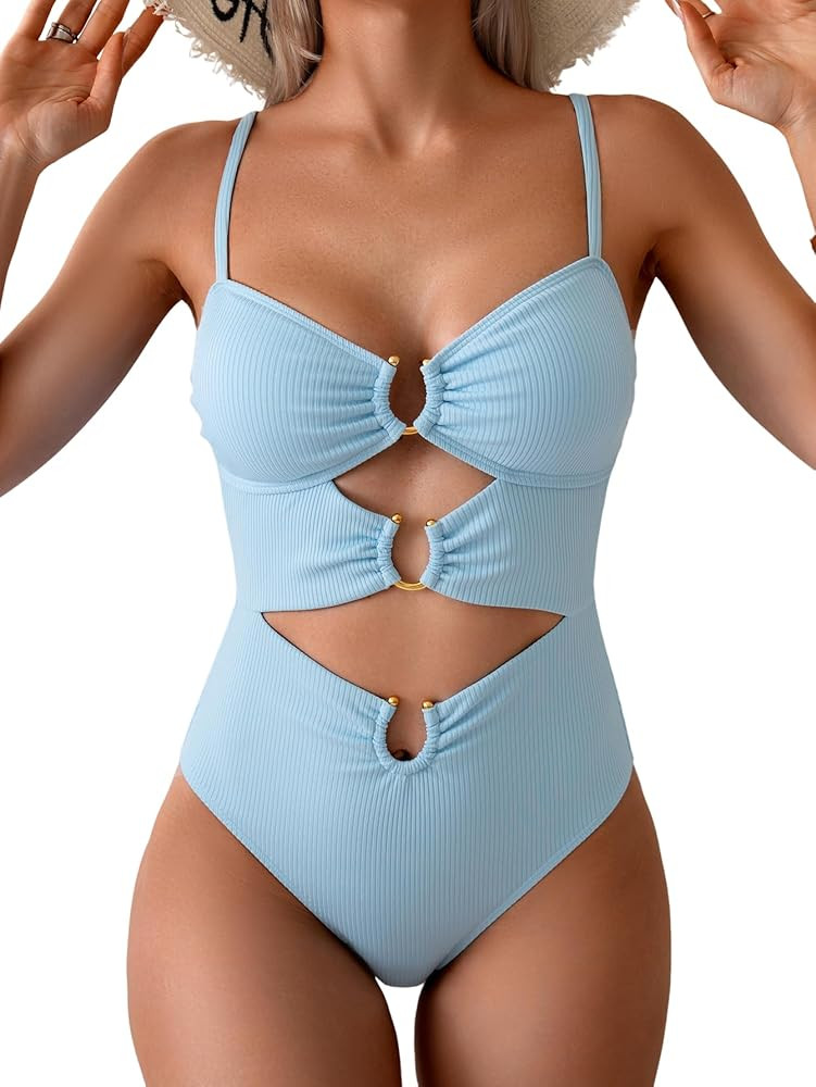 Eomenie Womens Cutout One Piece Swimsuit with Ring Linked Sexy Monokini Bathing Suit for Beach Va... | Amazon (US)