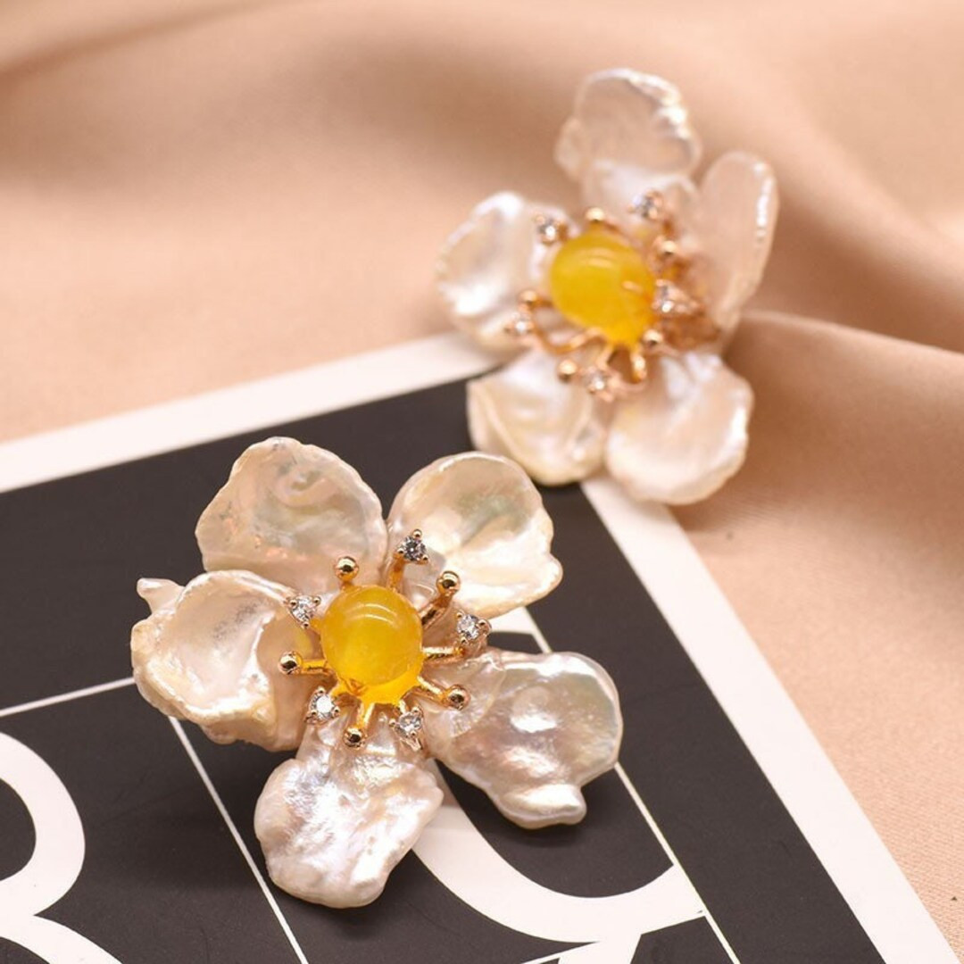 Natural Baroque Pearl Earring Five Pedals Flower Earring - Etsy | Etsy (US)