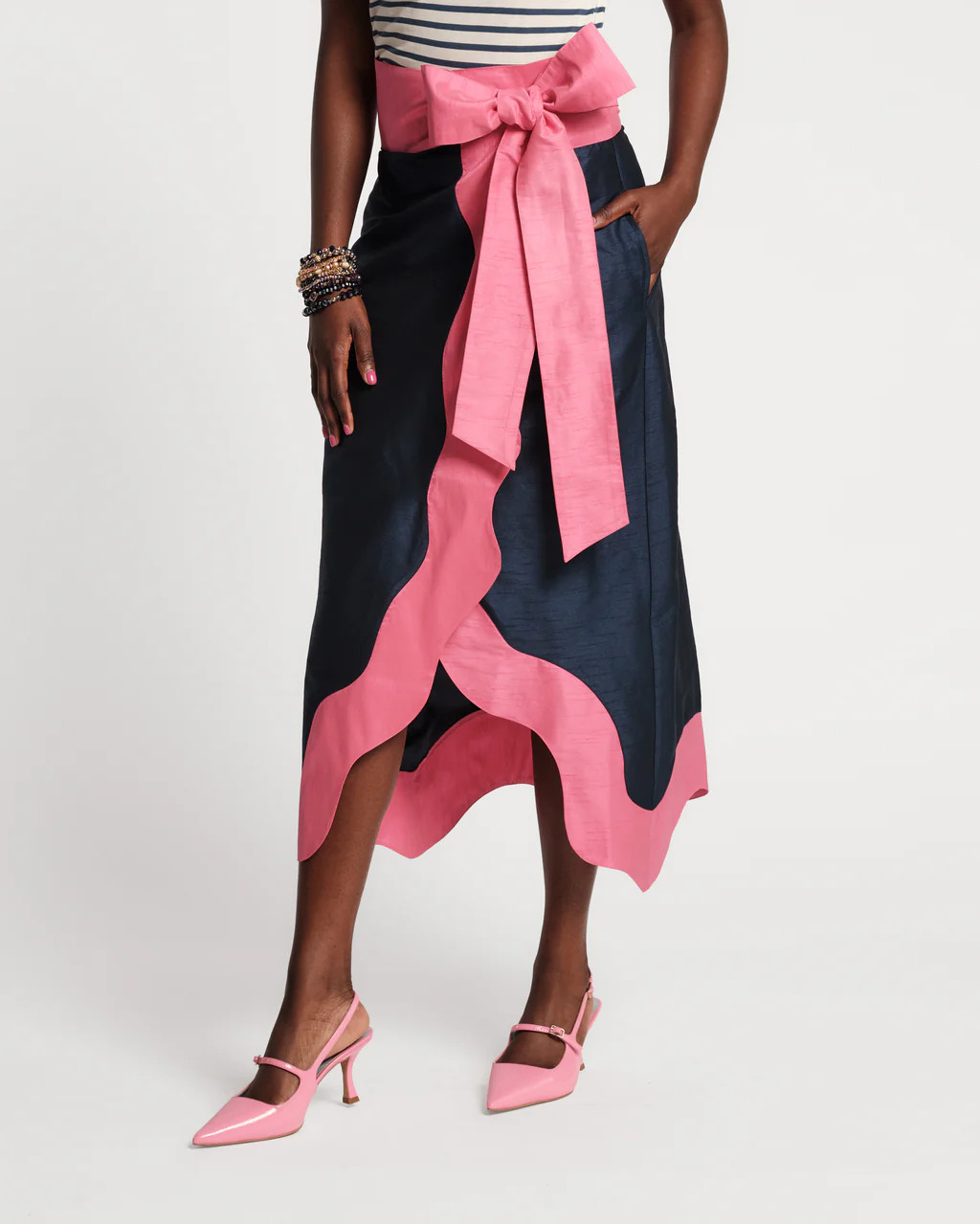 Wave Wrap Skirt - Navy/Pink | Frances Valentine
