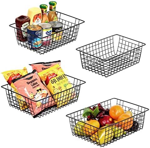 4 Pack Wire Storage Baskets, Premium Large Metal Wire Storage Bin Organizer Basket for Home Offic... | Amazon (US)