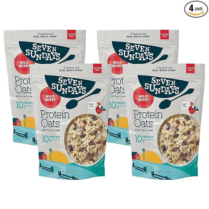 Seven Sundays Protein Oats, Wildberry, 32 Oz Bag (Pack of 4), Gluten Free, 10g Upcycled Protein, ... | Amazon (US)
