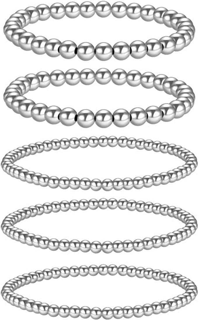 BUREI Gold Bead Bracelets for Women Stackable Gold Bead Bracelet for Women Dainty Elastic Stretch... | Amazon (US)