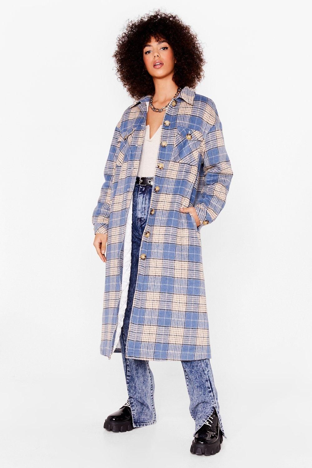 Womens CHECKED QUILT LINED MAXI SHACKET - Blue | NastyGal (US & CA)