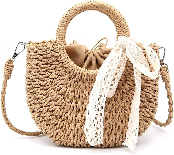 Straw Clutch Top Handle Handbags Rattan Straw Bag Summer Beach Tote Shoulder Bag Crossbody Travel... | Amazon (US)