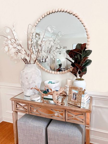 Front Entryway Console Table Decor 💙🌊 Similar Linked if exact isn’t available!

Home decor, coastal decor, large round mirror, arhaus, console table, bench, stools 

#LTKsalealert #LTKhome #LTKstyletip