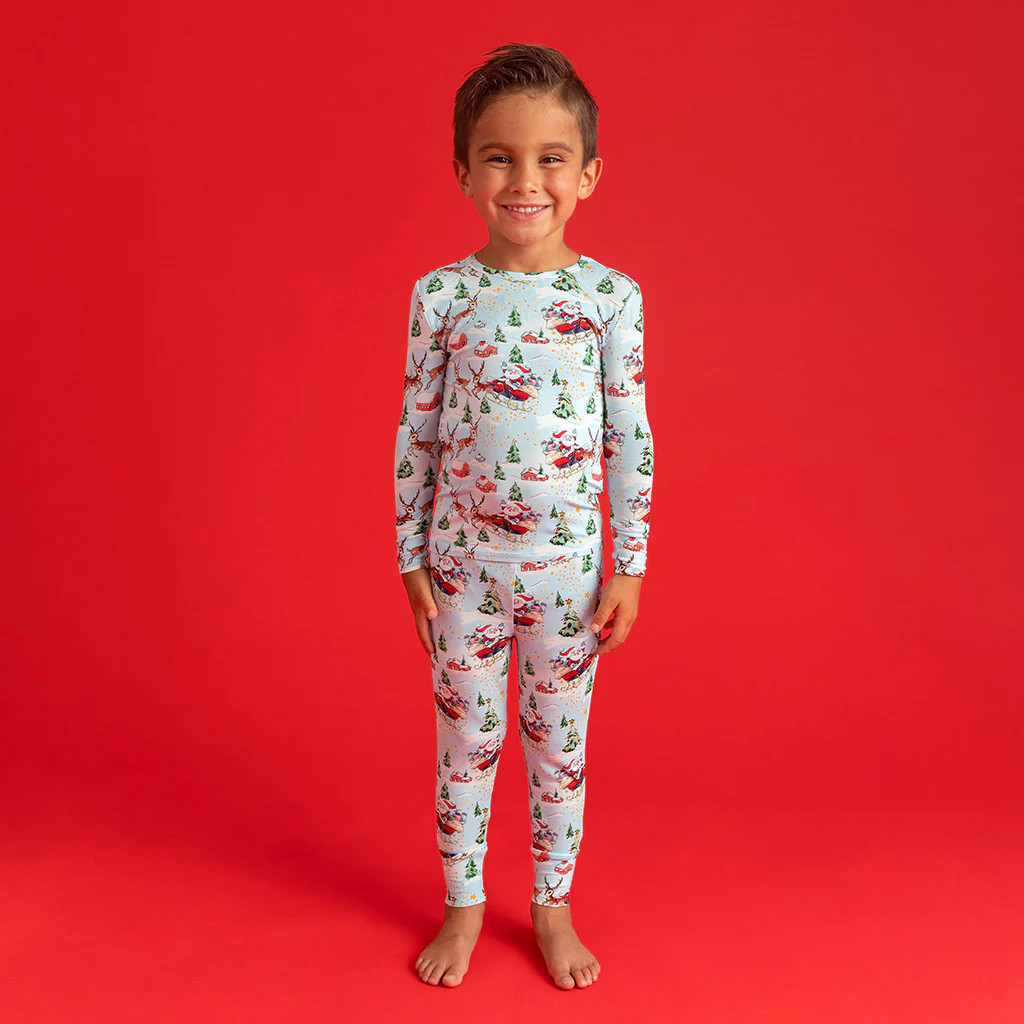 Holiday Blue Long Sleeve Toddler Pajamas | Pere Noel | Posh Peanut