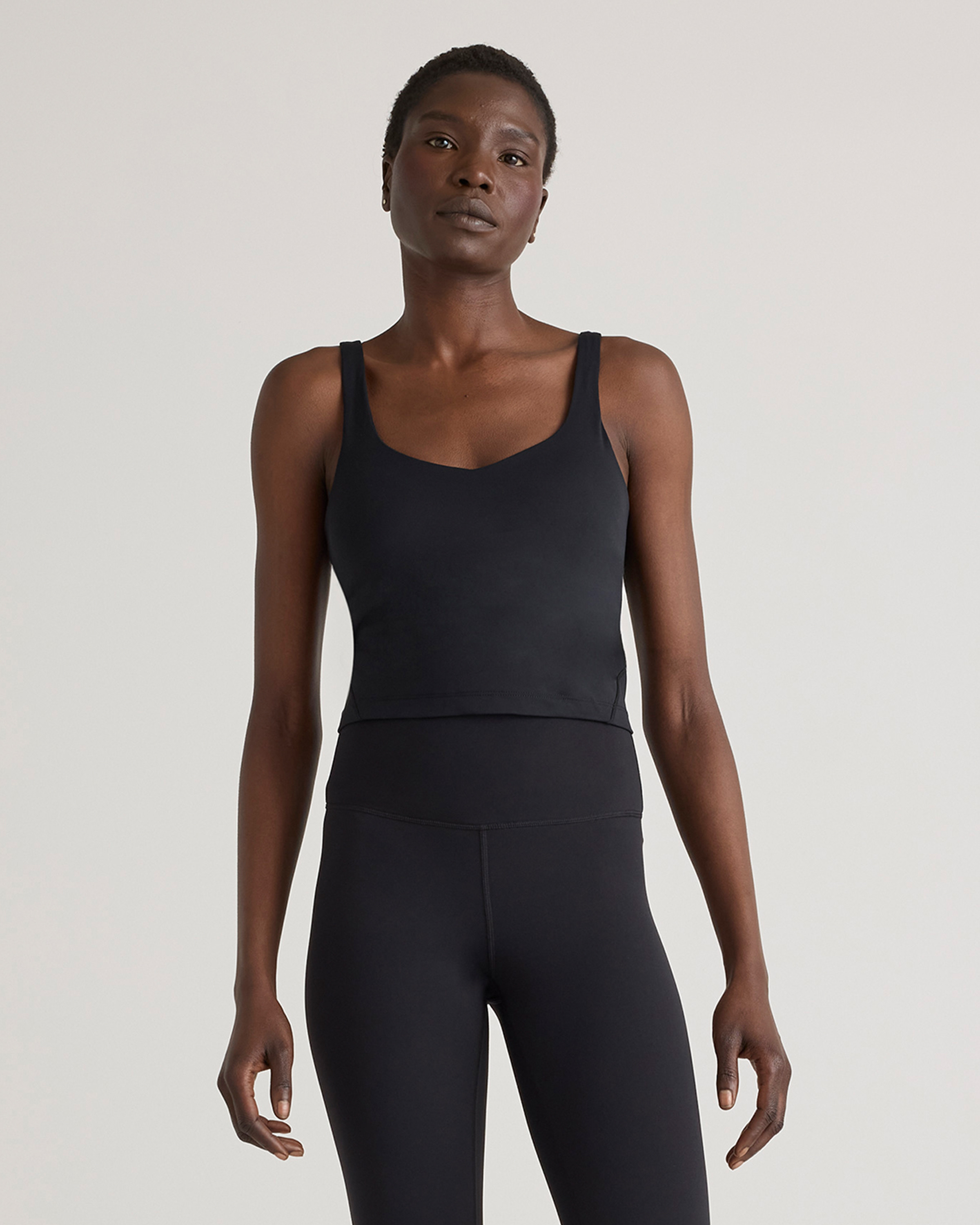 Quince | Women's Ultra-Form V-Neck Cropped Tank Top in Black, Size Large, Nylon/Spandex | Quince