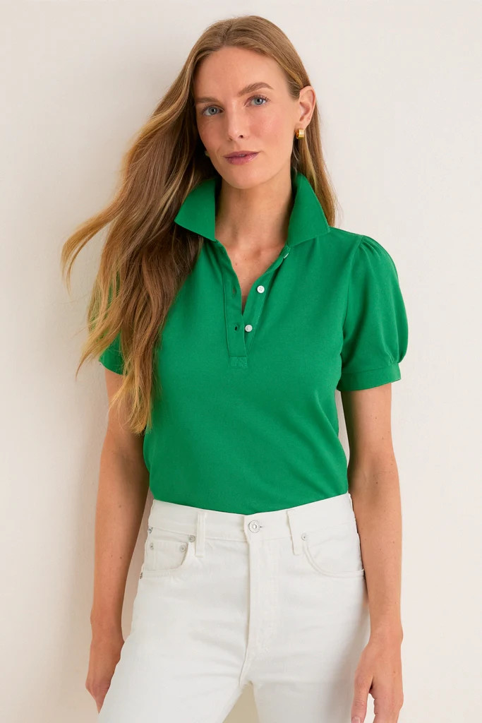 Green Pique Puff Sleeve Peggy Polo | Tuckernuck (US)
