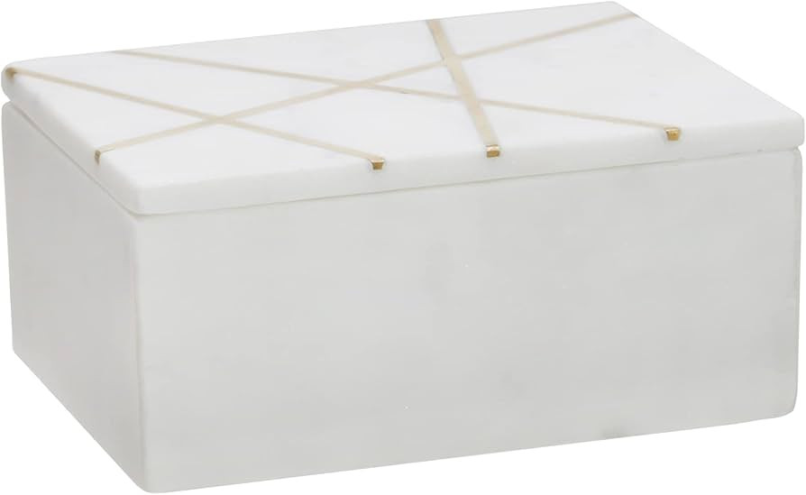 Sagebrook Home White Marble Decorative Storage Box - 7" x 5" White with Gold Geometric Inlay - Conte | Amazon (US)