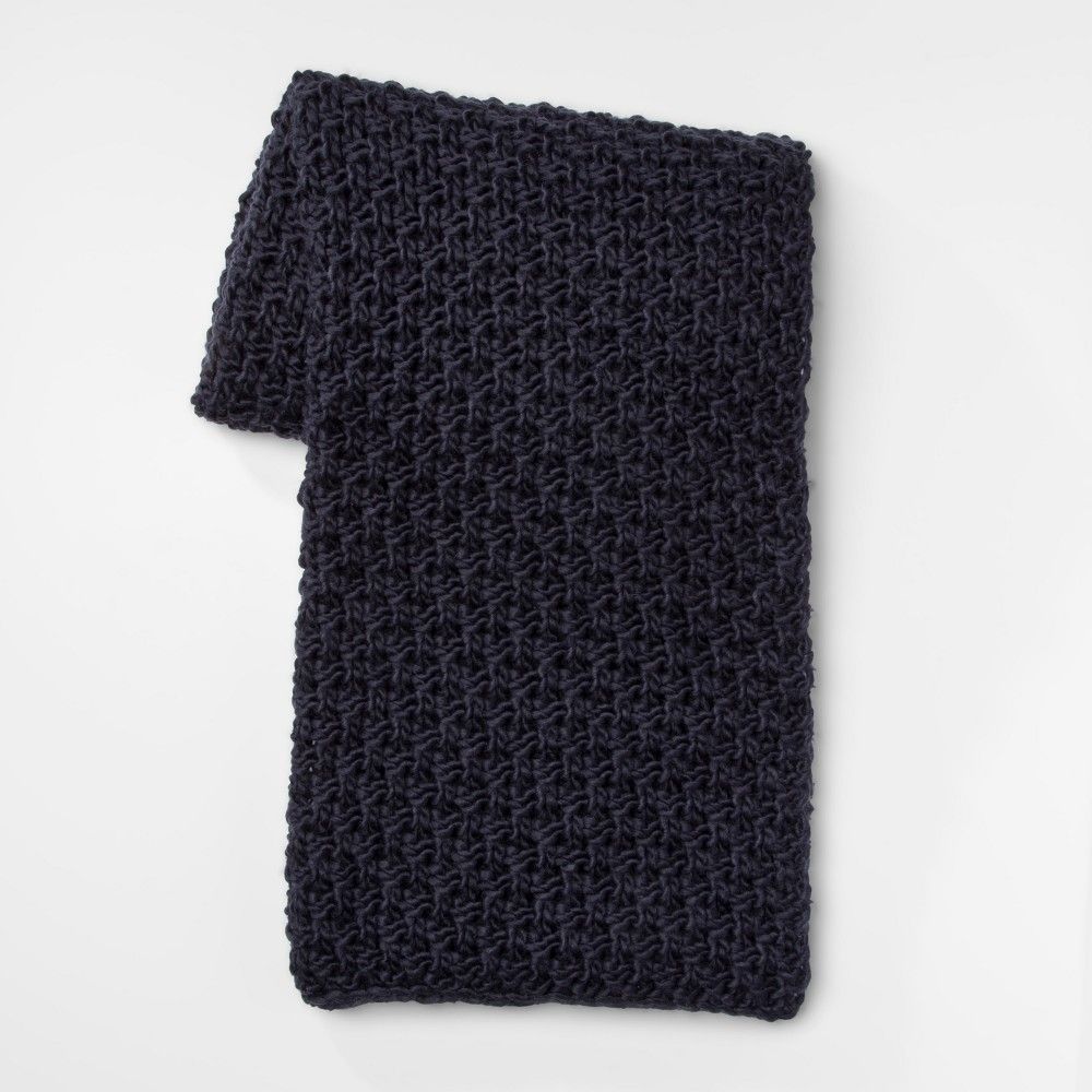 60""x50"" Chunky Knit Throw Blanket Navy - Threshold , Blue | Target
