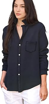 Hixiaohe Relaxed Button-Up Shirt Womens Tops Collared Long Sleeve Work Blouse V Neck Shirts Busin... | Amazon (US)