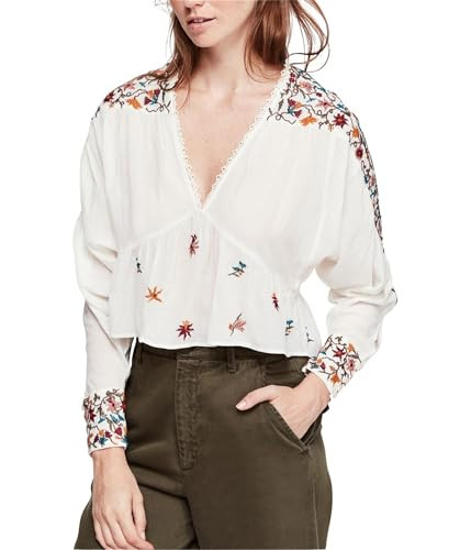 Free People, Women's Ava Embroidered Blouse, Ivory, Size L | Amazon (US)