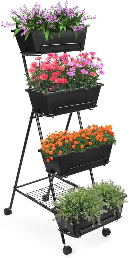 4 Tier Vertical Raised Garden Bed, Indoor Outdoor Raised Planter Box with Wheels, Movable Elevate... | Amazon (US)