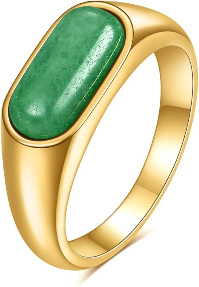 MYNENEY Gold/Silver Square Shape Signet Mens Pinky Rings Statement Wedding Blue/Brown/Green Stone... | Amazon (US)