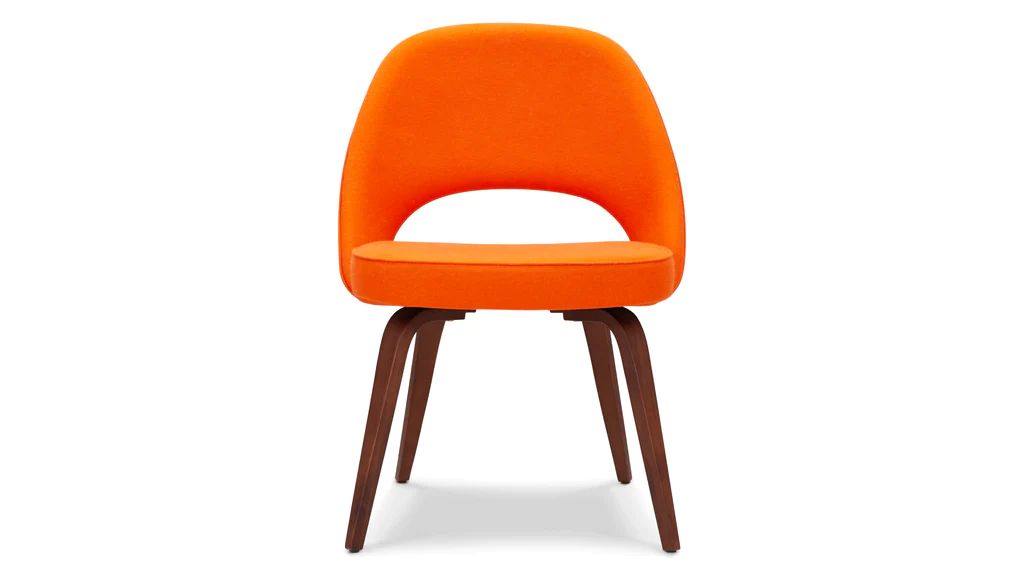 Executive Style - Executive Style Armless Dining Chair, Tangerine Orange Wool and Walnut | Interior Icons