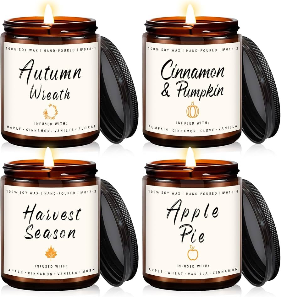 Fall Candle Set | 4pack Fall Scented Candles for Home - Soy Candles for Home Scented, Autumn Cand... | Amazon (US)