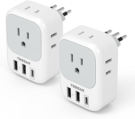 Italy Travel Plug Adapter 2 Pack, TESSAN Italy Power Adaptor with 4 Outlets 3 USB Charger (1 USB ... | Amazon (US)