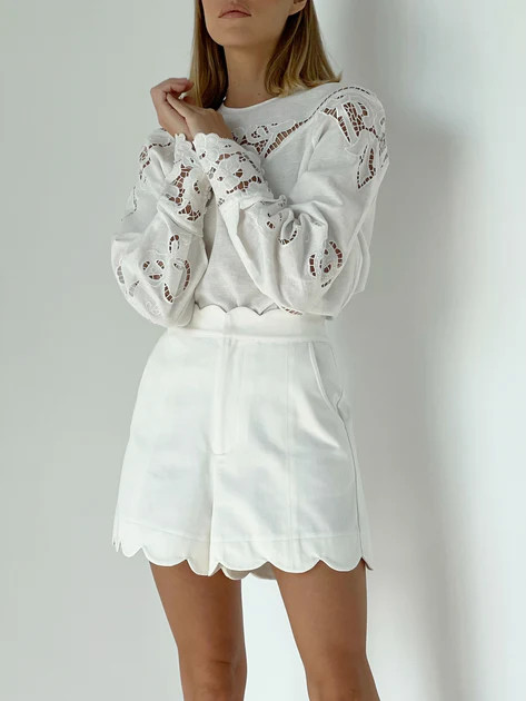 Chloe Scalloped Edge Denim Shorts | White | Vita Grace