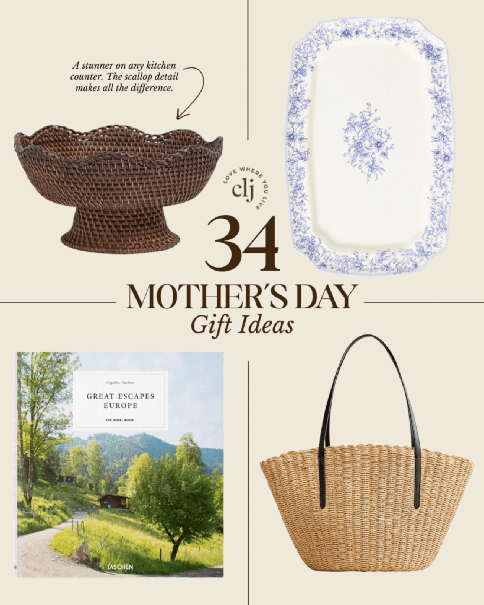 CLJ Mother’s Day Gift Guide 2024 🫶🏻 see the full list at ChrisLovesJulia.com 

Rattan footed bowl, blue and white English serving platter, straw handbag tote, coffee table book

#LTKGiftGuide #LTKfindsunder100 #LTKSeasonal