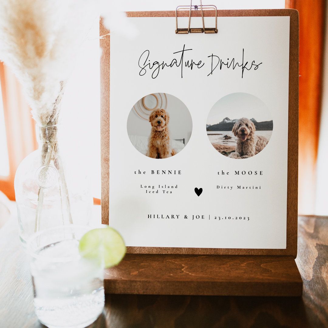 Elegant Calligraphy Signature Drinks Pet Wedding Foam Board | Zazzle