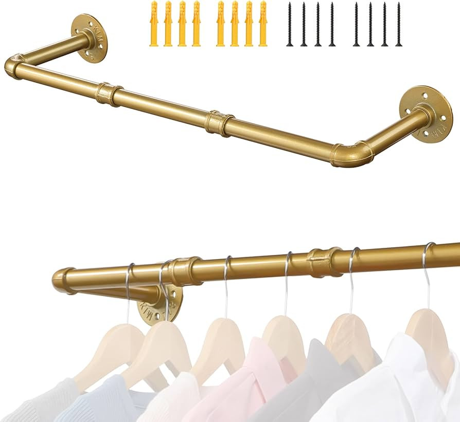 HOME RIGHT 29 Inch Gold Industrial Pipe Clothing Rack, Heavy Duty Wall Mount Clothe Rod, Detachable  | Amazon (US)