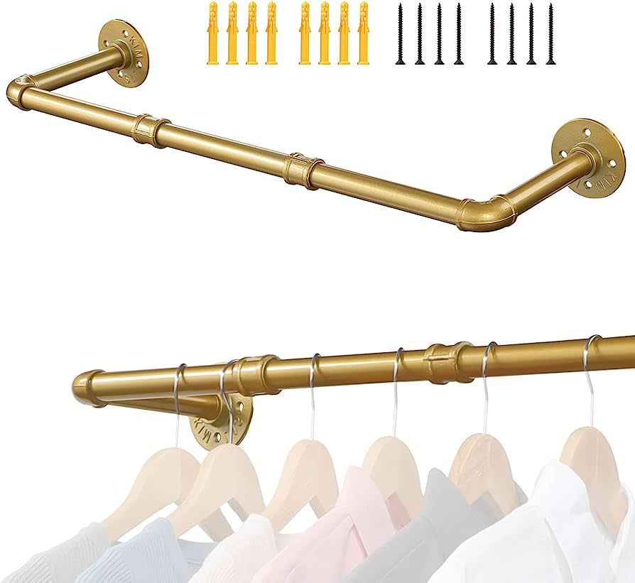 HOME RIGHT 29 Inch Gold Industrial Pipe Clothing Rack, Heavy Duty Wall Mount Clothe Rod, Detachable  | Amazon (US)