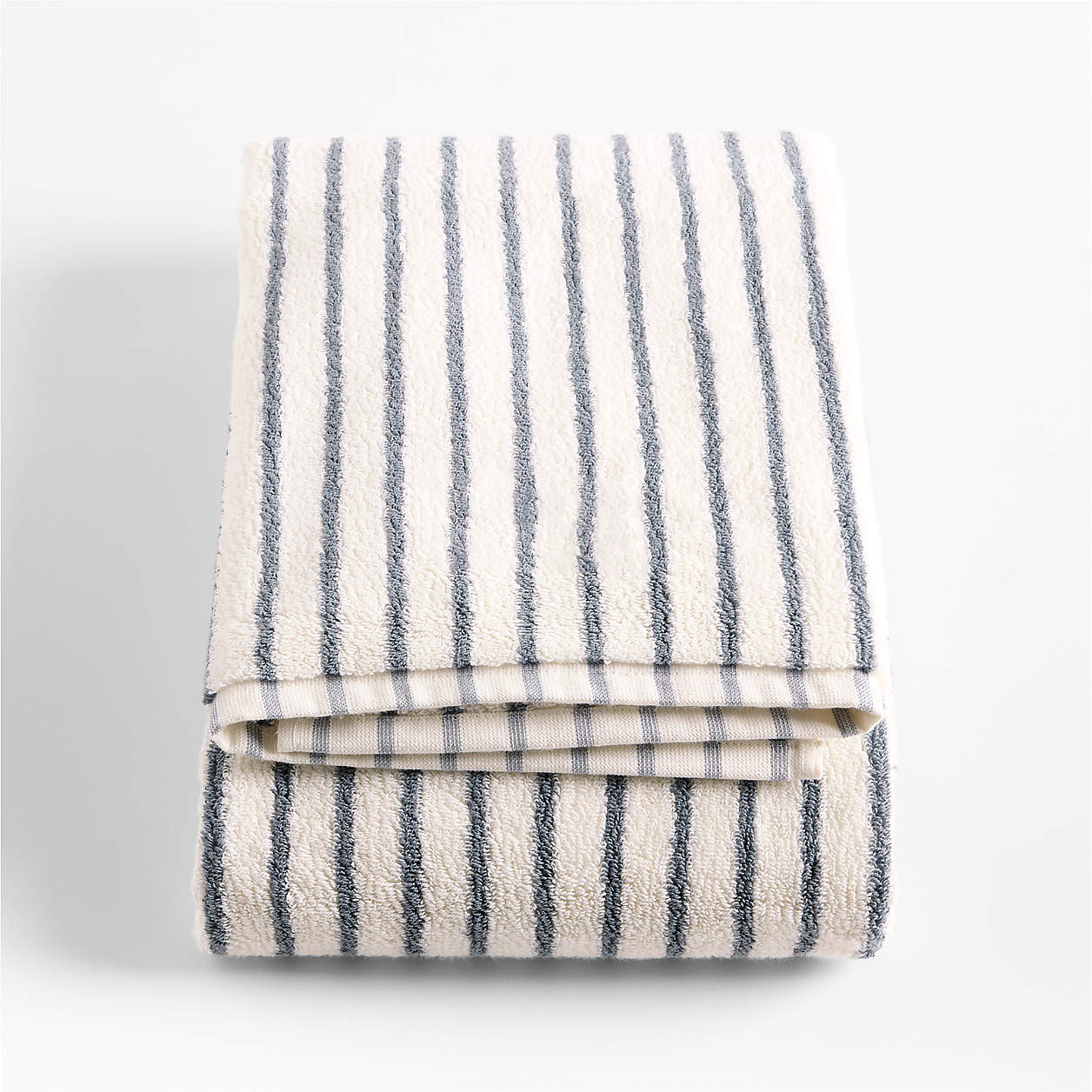 Organic Turkish Cotton Pampas Ivory and Evening Blue Stripe Bath Towel + Reviews | Crate & Barrel | Crate & Barrel