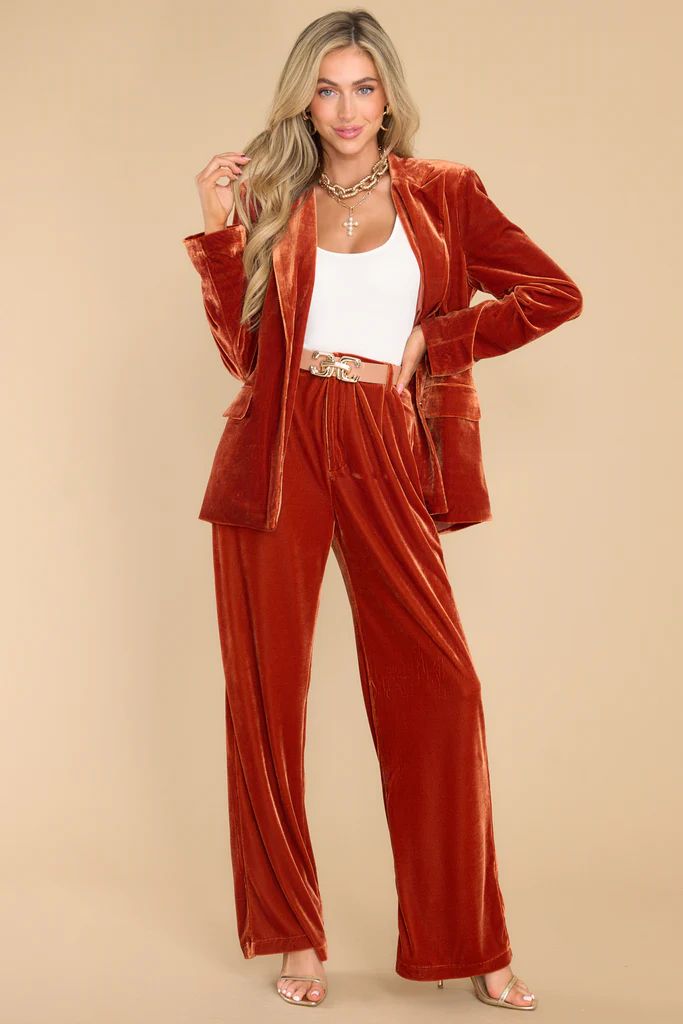 Watch It Play Out Ginger Faux Velvet Blazer | Red Dress
