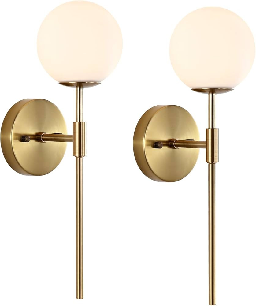 Gold Wall Sconce Set of 2 with White Globe Glass Shades Modern Mid Century Bathroom Vanity Wall L... | Amazon (US)