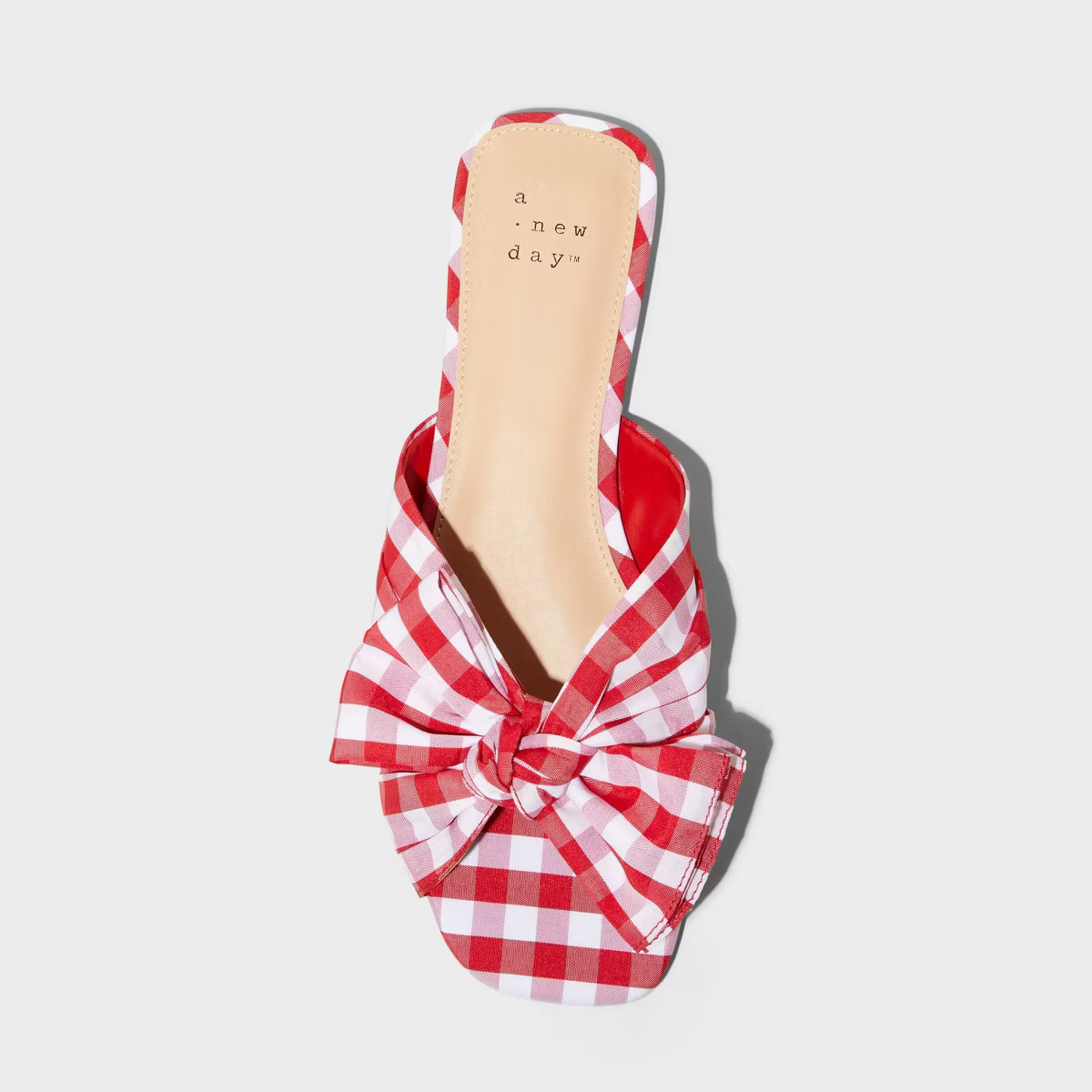 Women's Scarlet Gingham Bow Flat Sandals - A New Day™ Red | Target